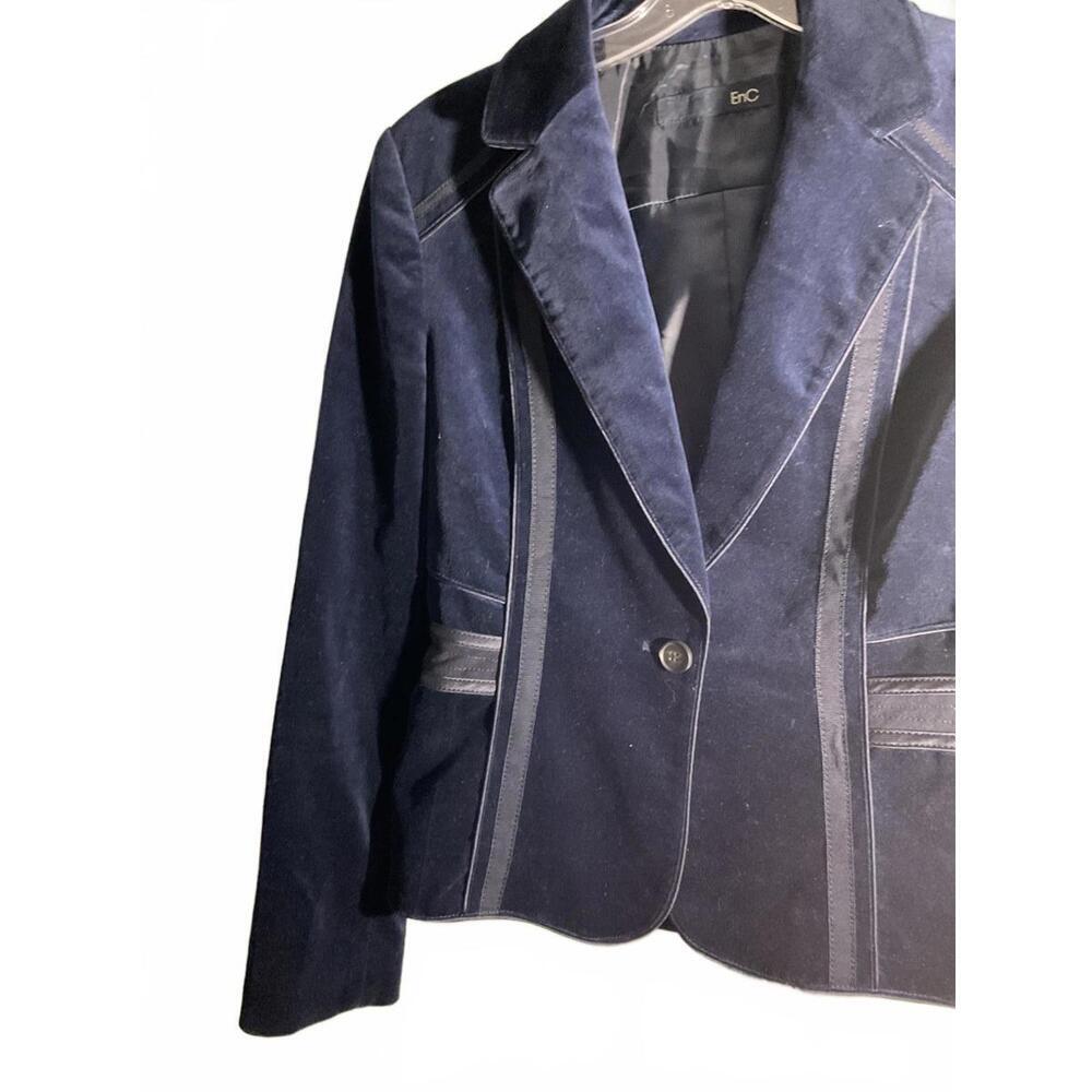 EnC Korean  Navy Blue Velour Blazer with Ribbon and faux leather detail Size S - Picture 2 of 14